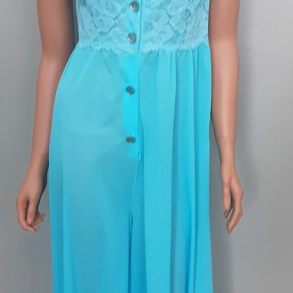 VTG Turquoise Blue 2 pcs Nightgown Set Louis Jean Mint Condition Unique Size S-M - Picture 5 of 10